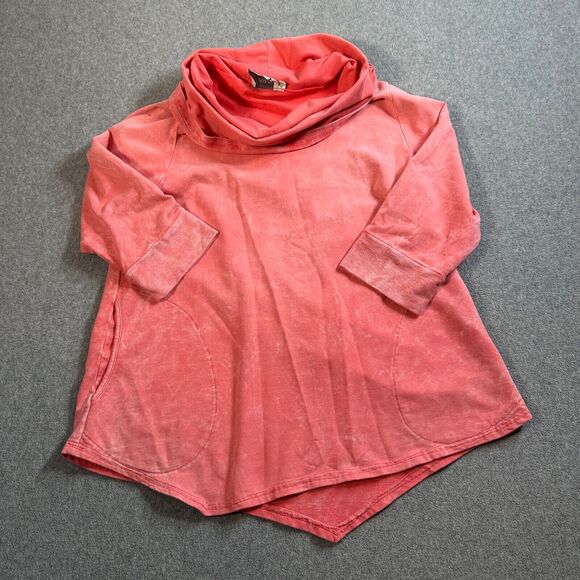 INAE Collection Cowl Neck Pullover Women's Medium Pink Terry Asymmetrical Hem - Picture 1 of 10